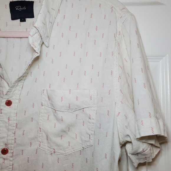 Rails Men's Carson Linen Blend Shirt - Louis Leaf White Red - Picture 4 of 10